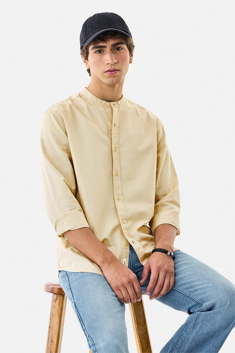 سنيتش Chinese Collar Linen Blend Shirt